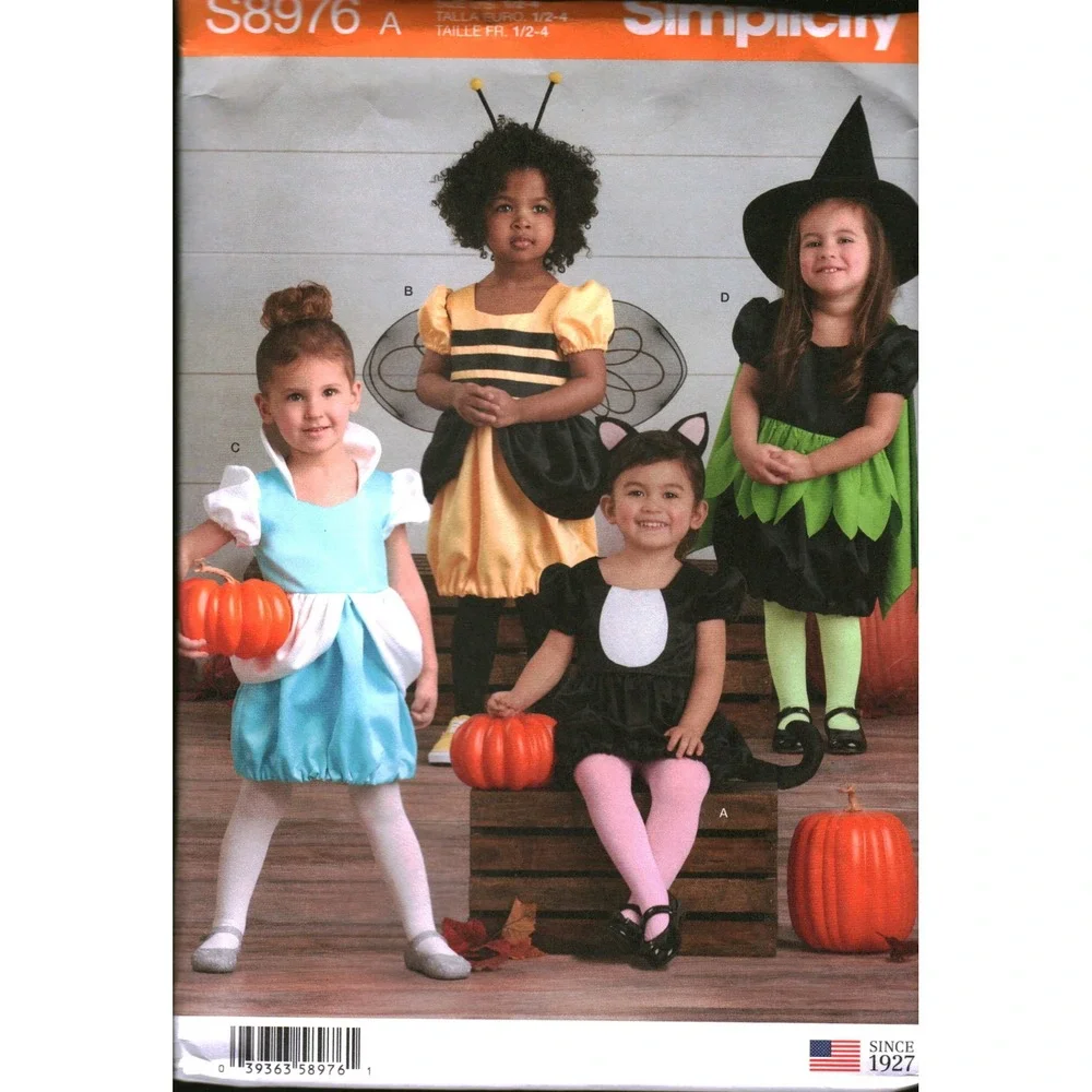 Simplicity S8976 Toddler Costume Sewing Pattern Cat Bee Witch Princess Siz 1/2-4